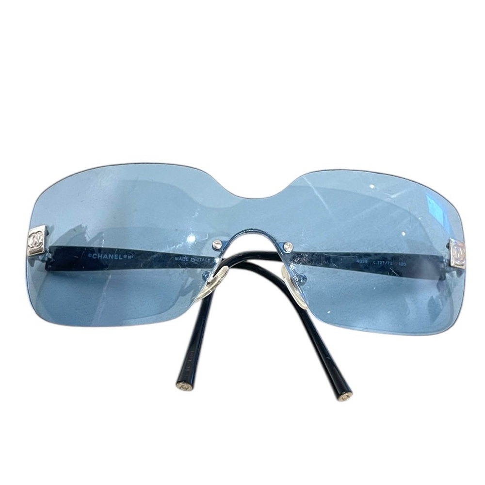Vintage Y2K Blue CHANEL Shield Sunglasses